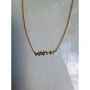 Vintage Gold Tone Name "Kathy" Pendant Necklace 16 1/2"